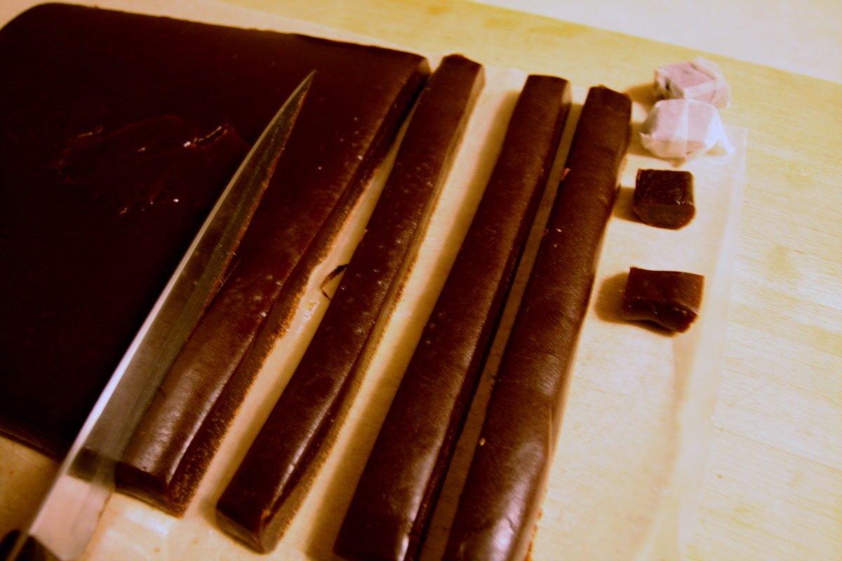 cutting and wrapping caramel