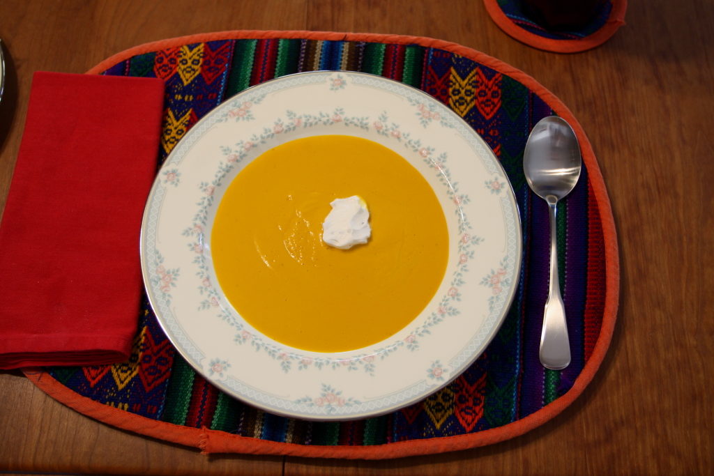 chilled carrot soup with sage creme fraiche