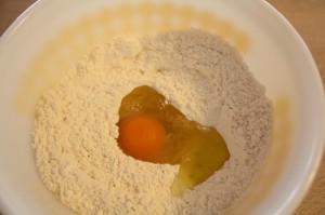 An egg added to the flour