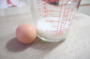 Egg and milk warming on the counter