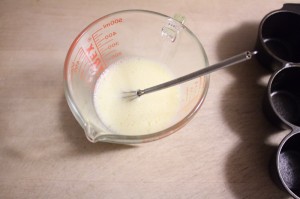 Egg and milk whisked together.