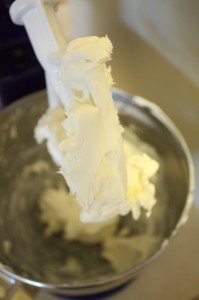 Cream cheese that has been softened a bit by mixing
