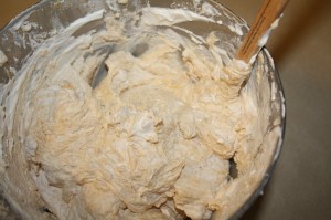 All the whipped cream hass been folded into the batter
