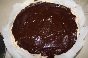 Cheesecake after coating with ganache