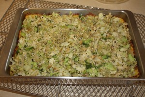 broccoli and cauliflower in the potato crust