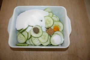 cucumbers with pickling ingredients