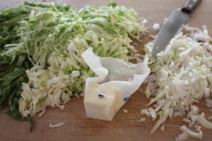 cabbage, onions, and butter