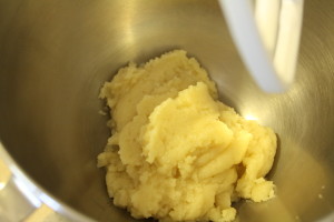 Once the dough has come together and dried a bit, transfer to a mixer bowl. Your arm thanks you. 