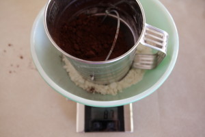 weighing cocoa