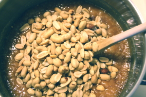 stirring in peanuts
