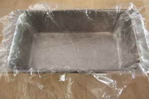 loaf pan with plastic wrap