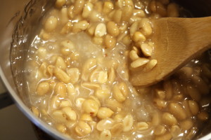 stirring in peanuts
