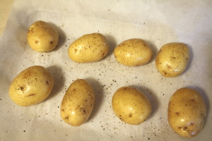 preparing potatoes for baking