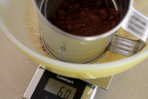 sifting cocoa powder