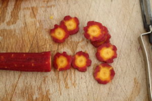 See they look like flowers, especially these red carrots taht we are using.