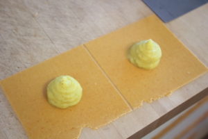 pasta filling on pasta squares