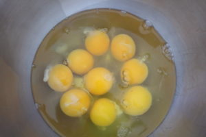nine eggs in a bowl