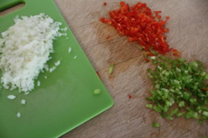 chopped onion and bell peppers
